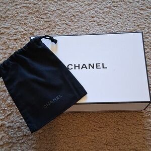 Authentic CHANEL White Box with Black Logo And Chanel Logo Pouch